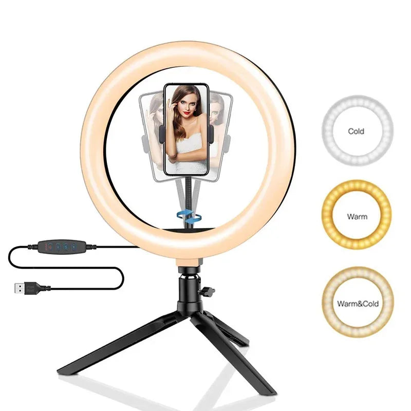 10-inch dimmable LED ring light kit with tripod, view 5