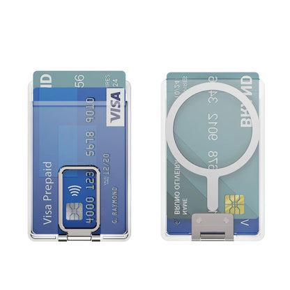 Clear magnetic card holder with stand, silver