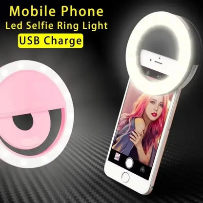 Rechargeable clip-on LED selfie ring light for phones, view 2
