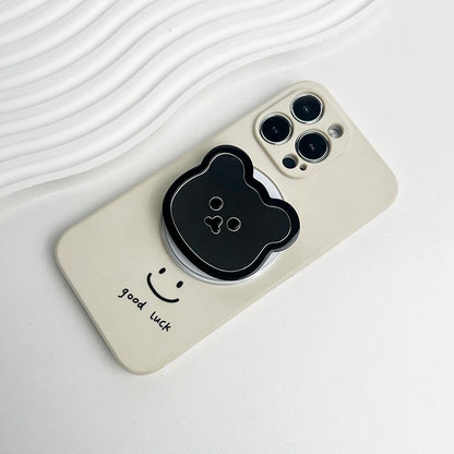 Cute bear mirror phone grip, black