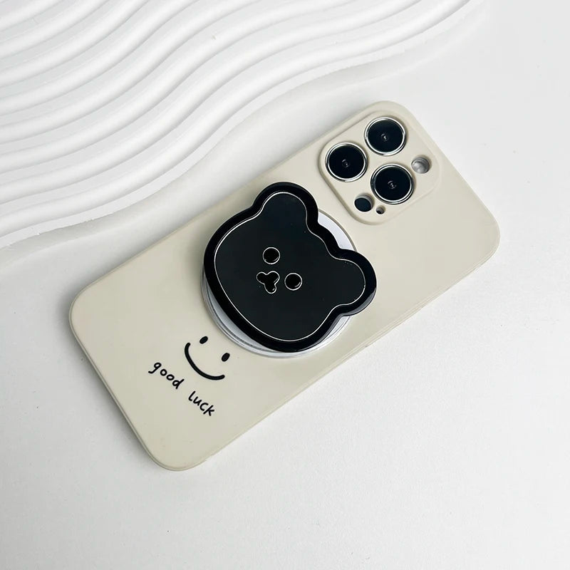 Cute bear mirror phone grip, black