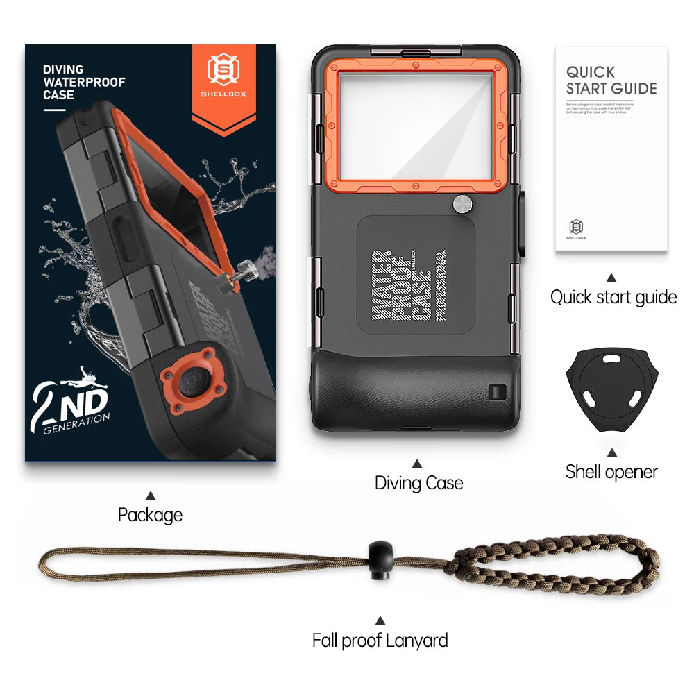 IP68 waterproof phone case for diving, up to 6.9 inch, black orange