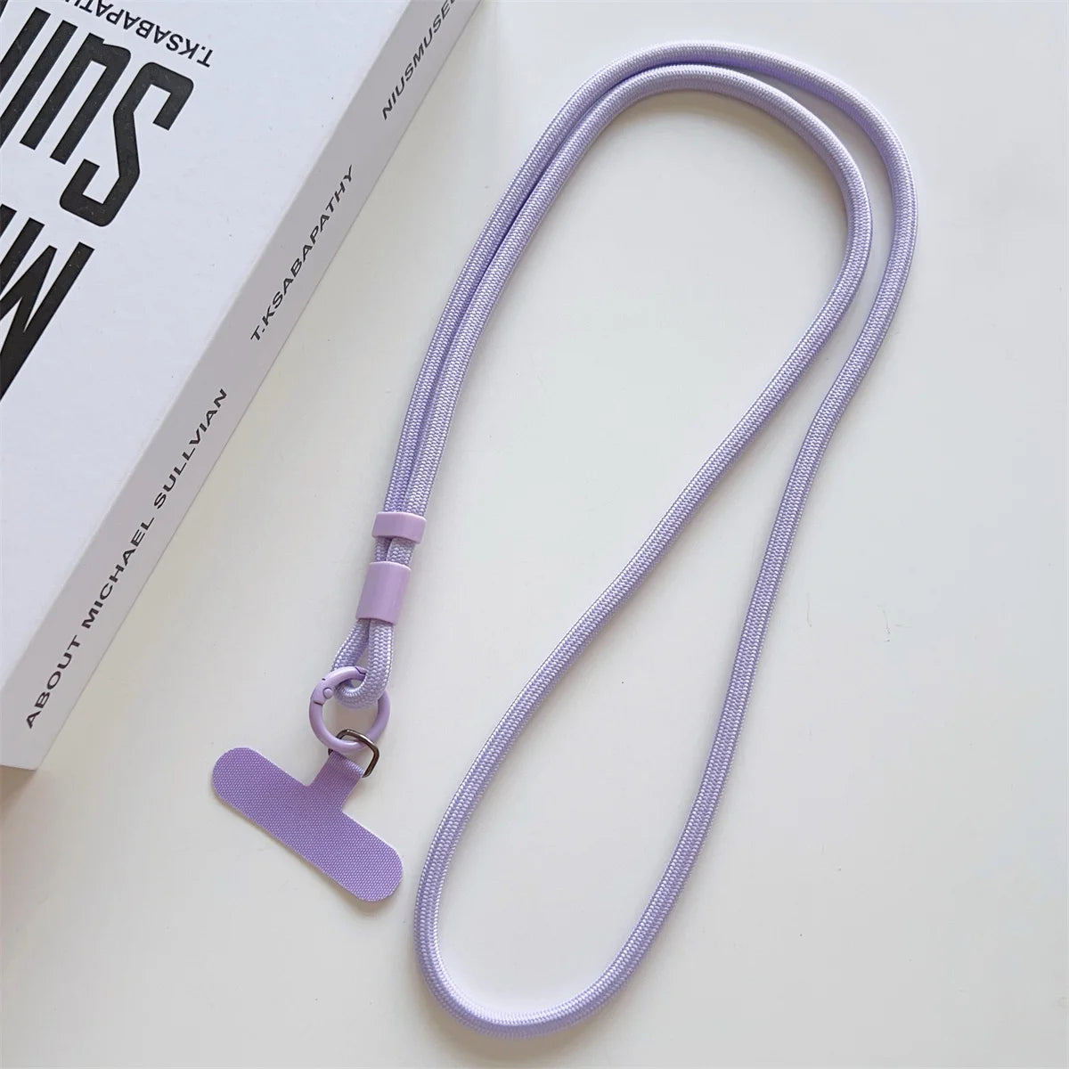 Long crossbody phone lanyard with case connection clip, light purple