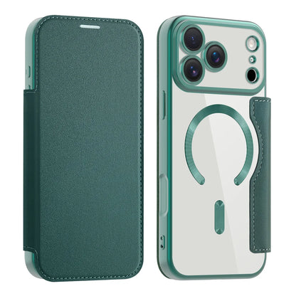 Clear flip leather wallet case, dark green