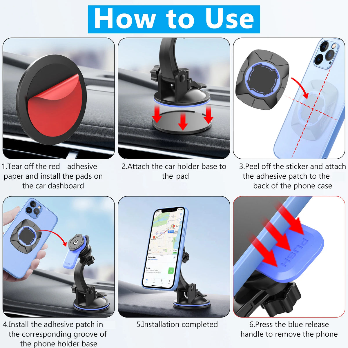 Windshield & dashboard car phone mount, view 6