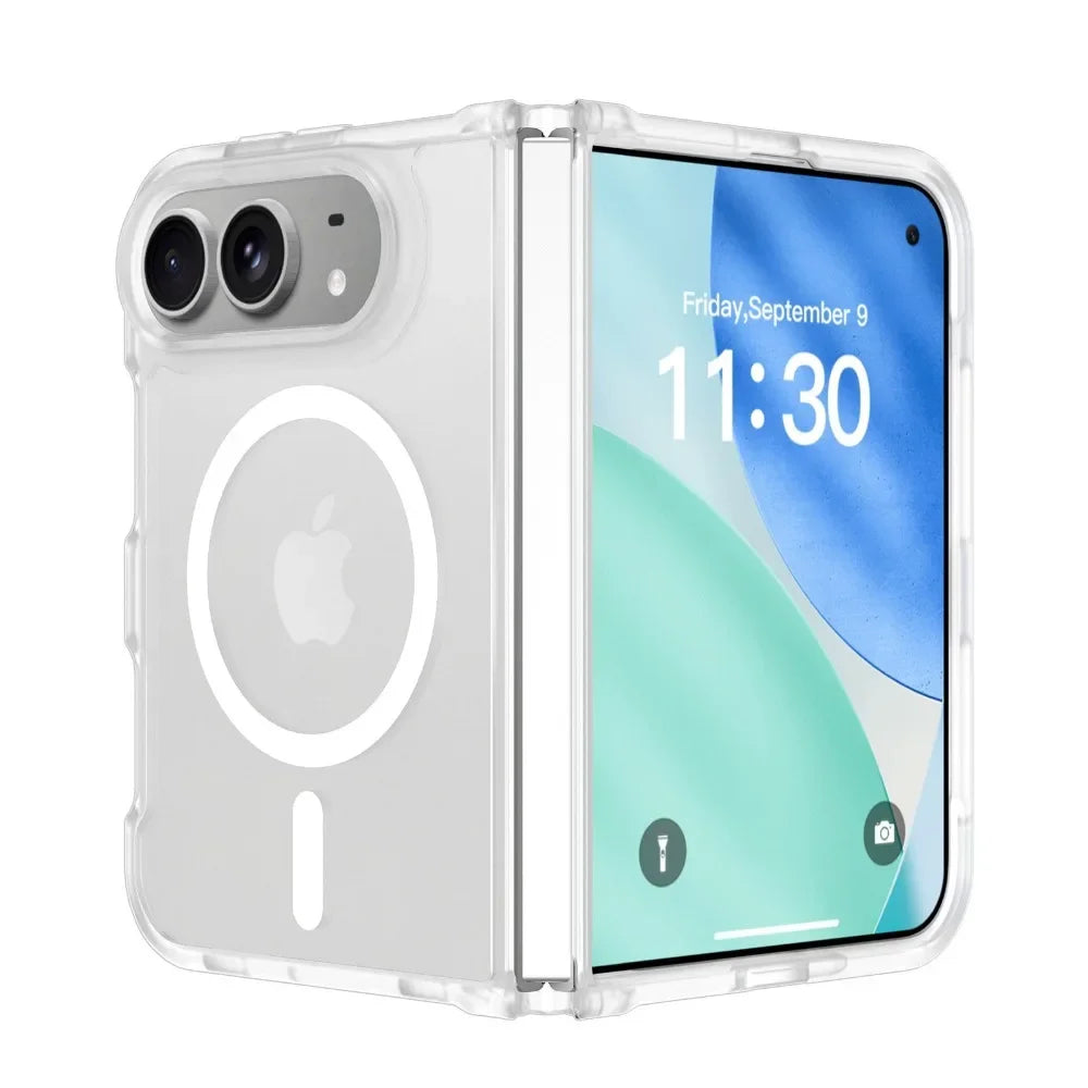 Clear matte MagSafe case on an iPhone Duo, back and cover display
