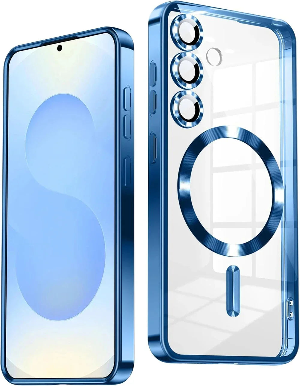 Plated magnetic case for Samsung Galaxy S22–S26, dark blue