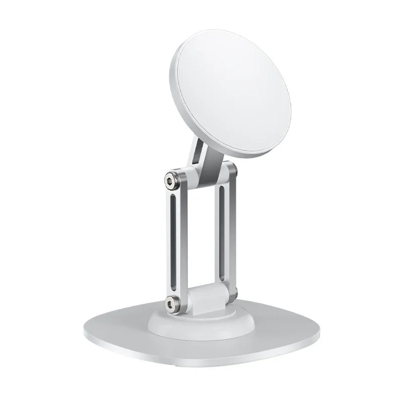 360° rotating foldable magnetic aluminum desk phone stand for MagSafe, white