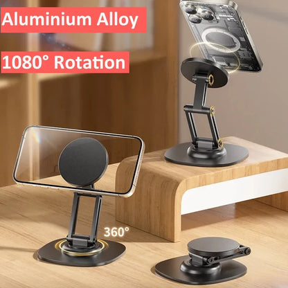 360° rotating foldable magnetic aluminum desk phone stand for MagSafe