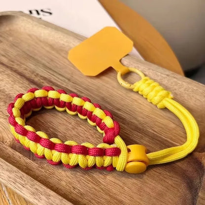Handwoven adjustable phone wrist strap lanyard, yellow red