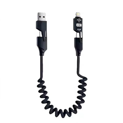 4-in-1 65W coiled charging cable, black
