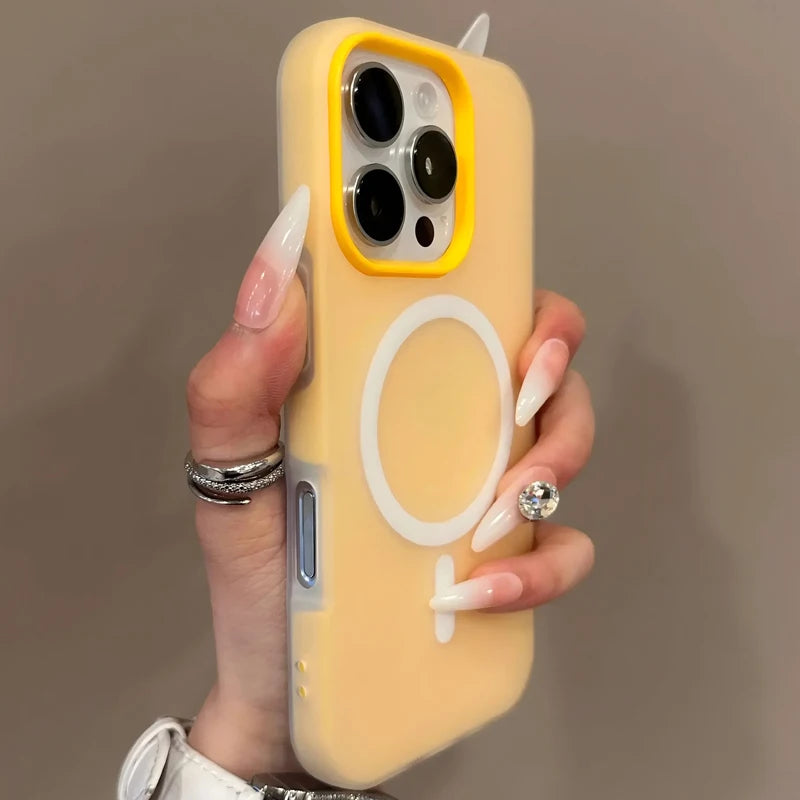 Candy color clear matte MagSafe case for iPhone 11–18