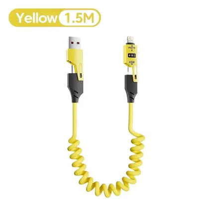 4-in-1 65W coiled charging cable, yellow