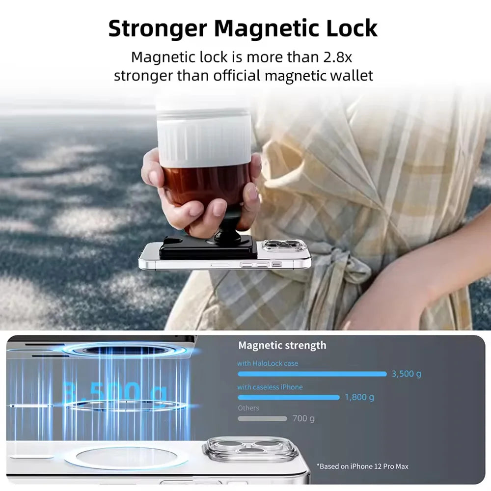 Magnetic wallet with expanding phone grip for iPhone & Samsung, view 2
