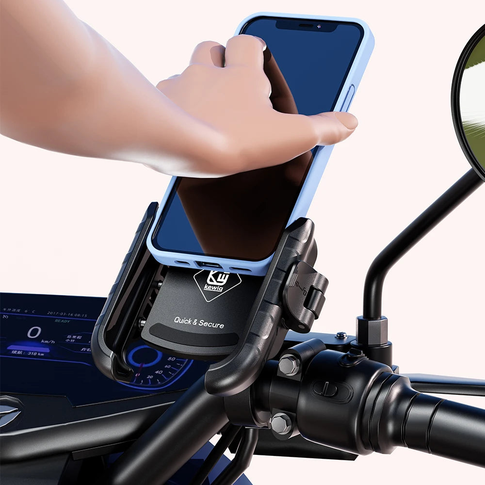 One-touch auto-lock motorcycle and bike phone mount