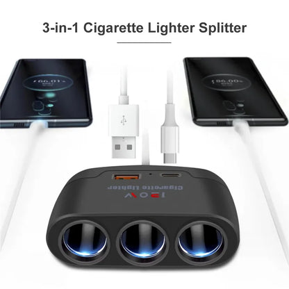 3-in-1 120W car cigarette lighter splitter with USB-C, view 2