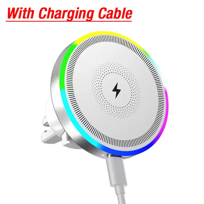 RGB light magnetic wireless charging car vent mount for MagSafe, white with cable
