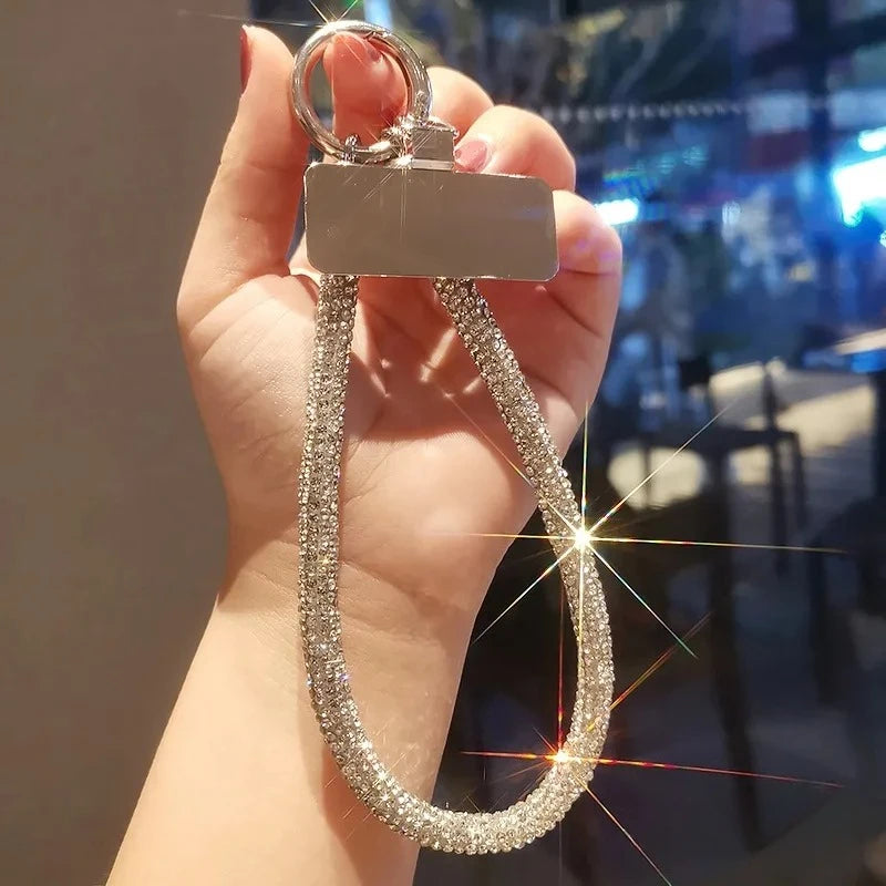 Diamond phone wrist chain lanyard with metal clip, view 3