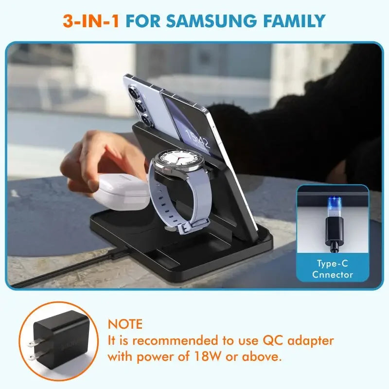 Foldable 3-in-1 wireless charger for Samsung Galaxy, view 4