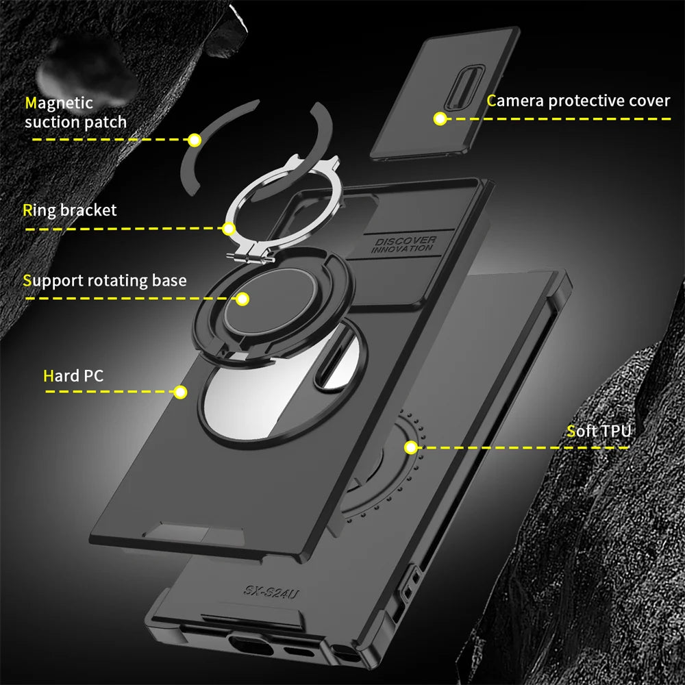 Slide camera cover magnetic stand case for Samsung Galaxy S and A series, view 5