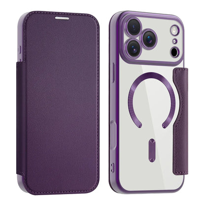 Clear flip leather wallet case, dark purple