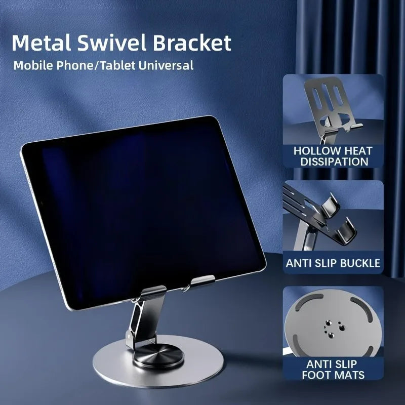 720° rotating foldable aluminum tablet and phone desk stand, view 3