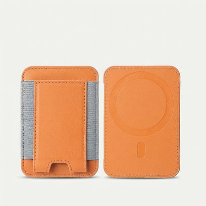 MagSafe leather card holder wallet with elastic pocket, orange