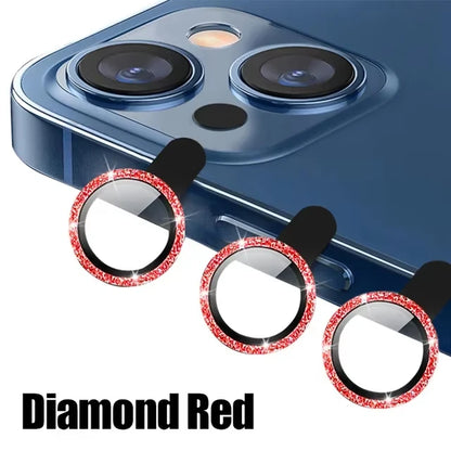 Diamond metal camera lens protector glass for iPhone, red