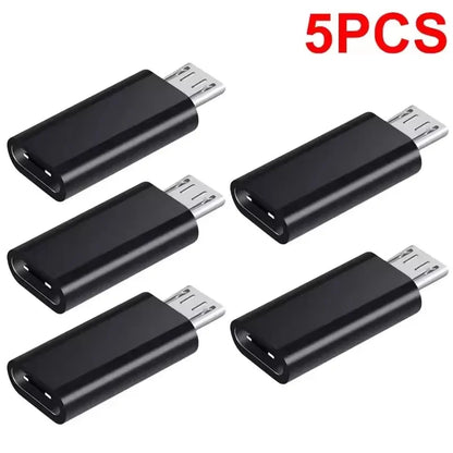 Micro USB female to USB-C male OTG adapter, 5Pcs black