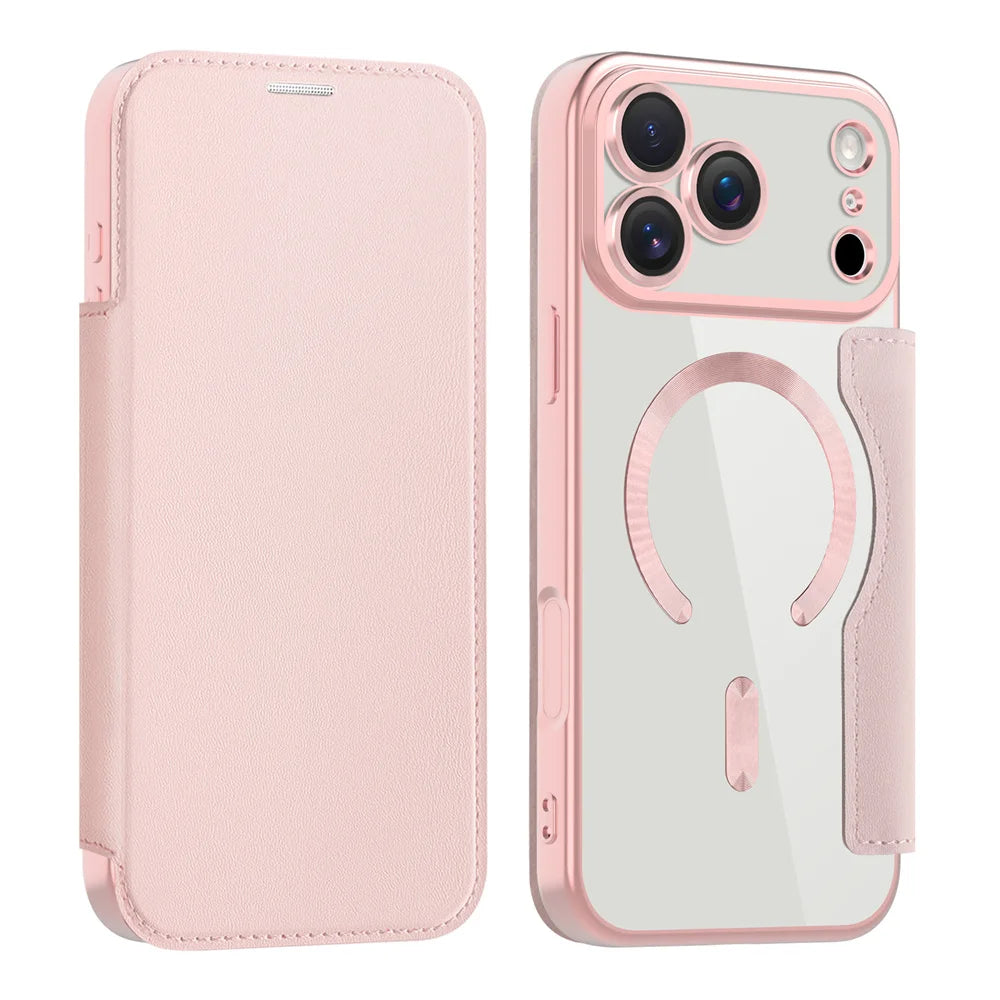 Clear flip leather wallet case, pink
