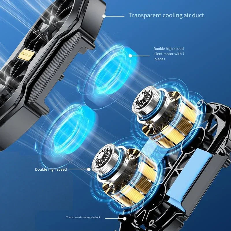 Dual-fan phone cooler with wireless battery, view 2