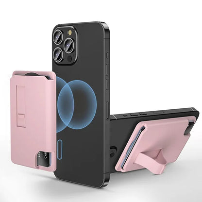 Magnetic card holder with finger strap grip, pink