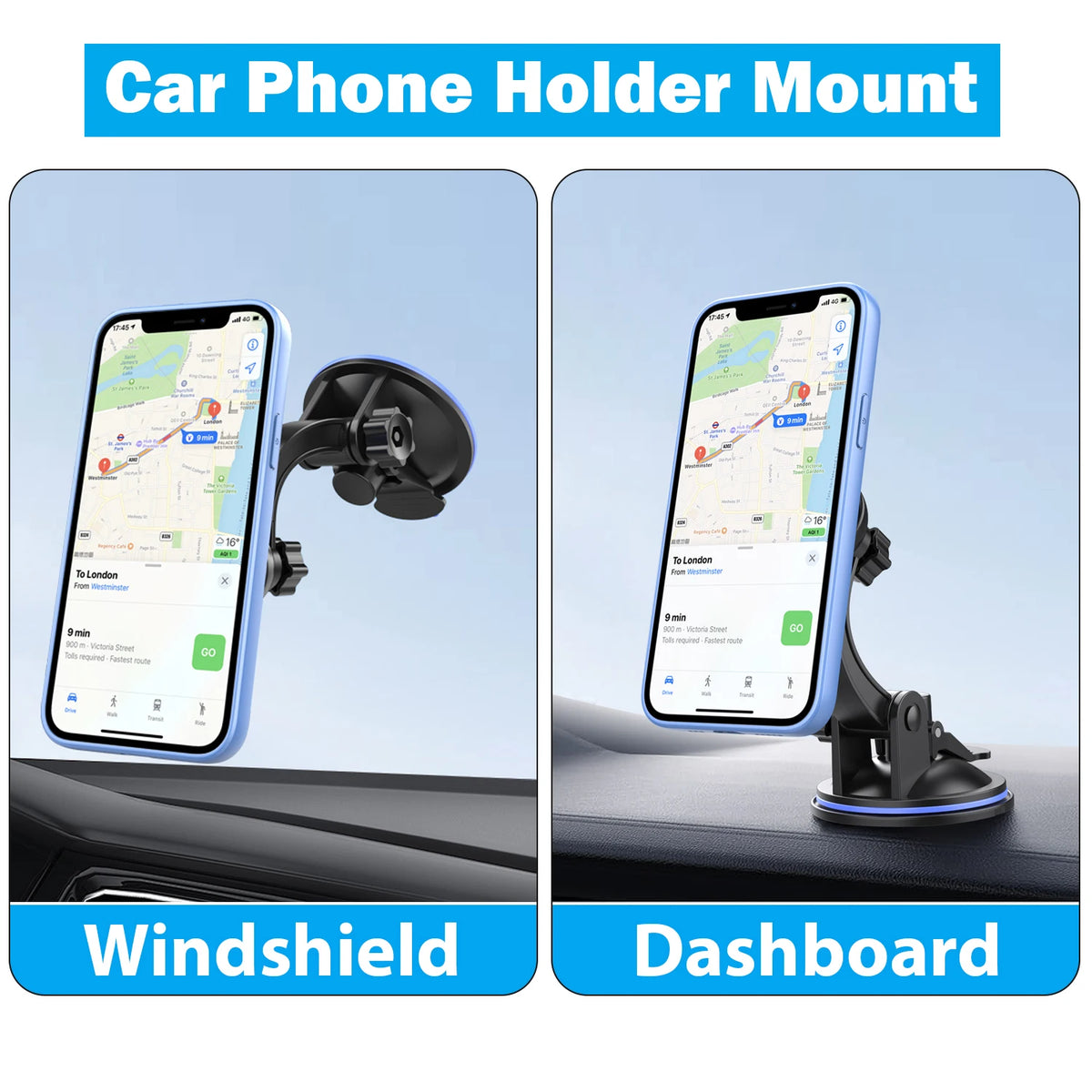 Windshield & dashboard car phone mount, view 2