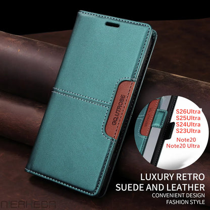 Flip leather wallet case for Samsung Galaxy S, Note and A series, green