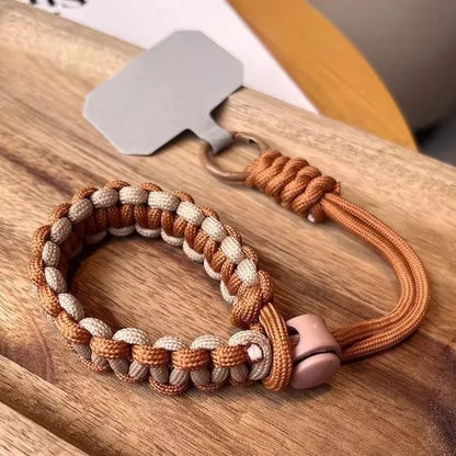Handwoven adjustable phone wrist strap lanyard, brown khaki