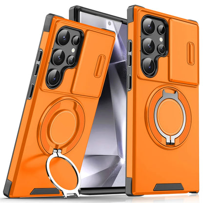 Slide camera cover magnetic stand case for Samsung Galaxy S and A series, orange