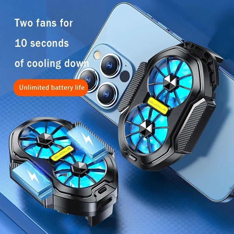 Dual-fan phone cooler with wireless battery