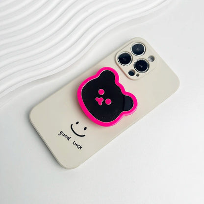 Cute bear mirror phone grip, rose