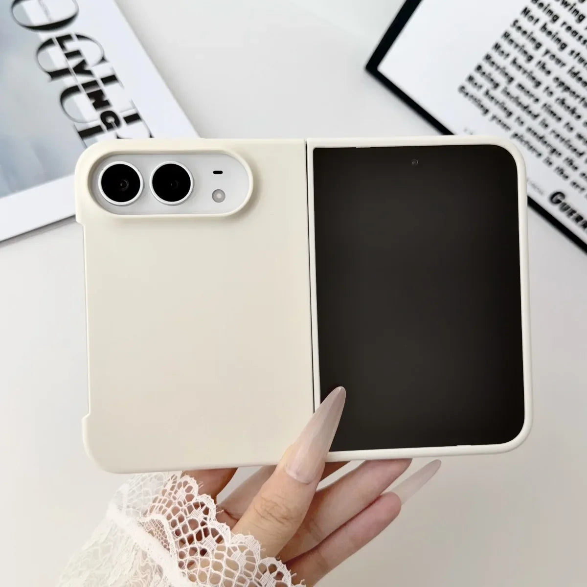 Cream matte MagSafe case for iPhone Duo, back view