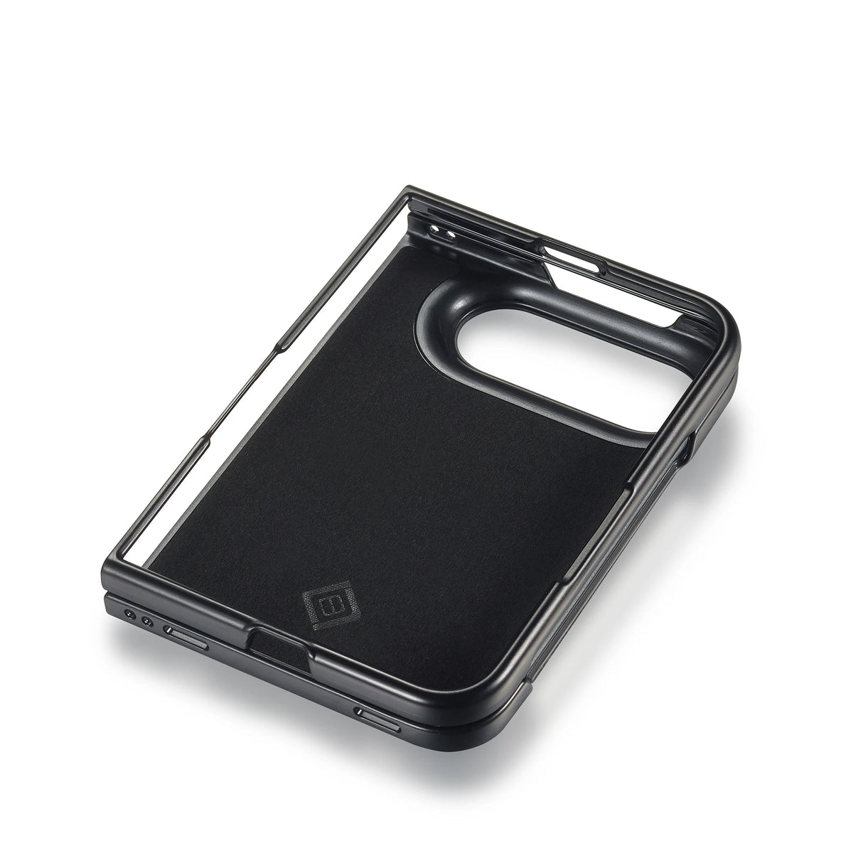 Empty carbon fibre case shell for iPhone Duo showing the camera cutout
