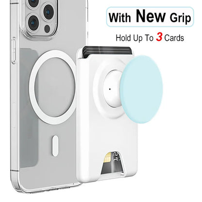 Magnetic wallet with expanding phone grip for iPhone & Samsung, white blue