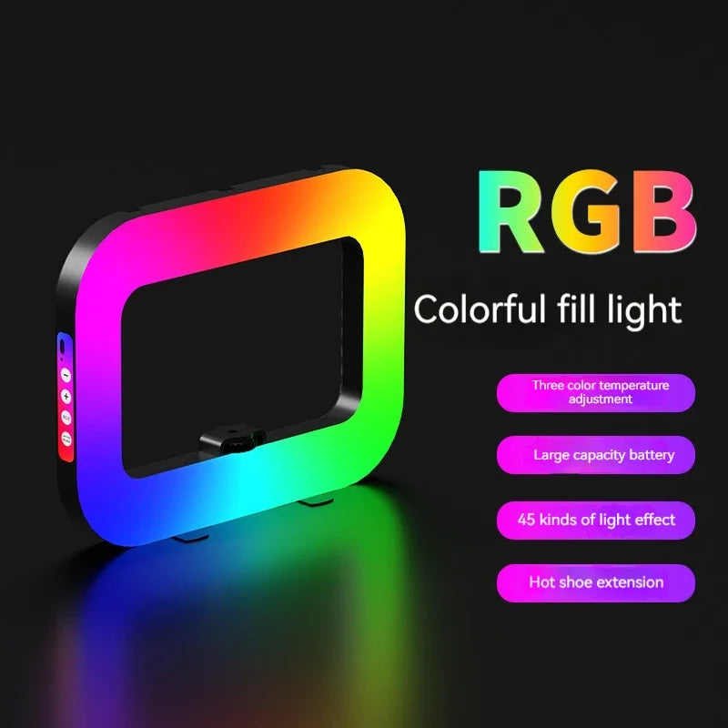 Rechargeable handheld LED ring light with tripod and phone holder, view 8