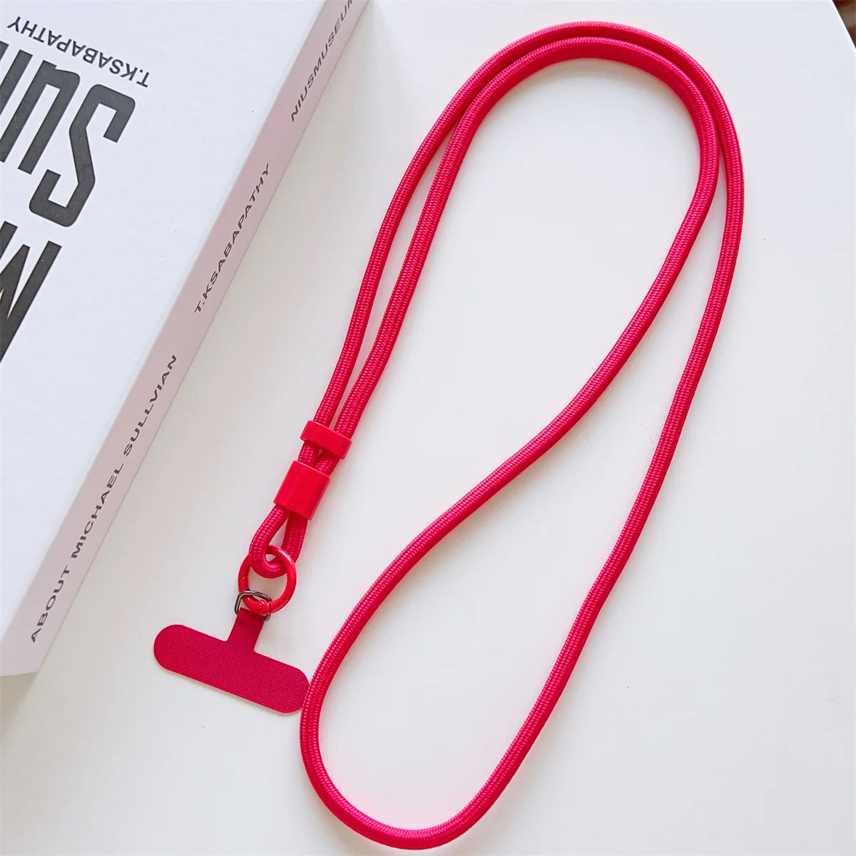 Long crossbody phone lanyard with case connection clip, red
