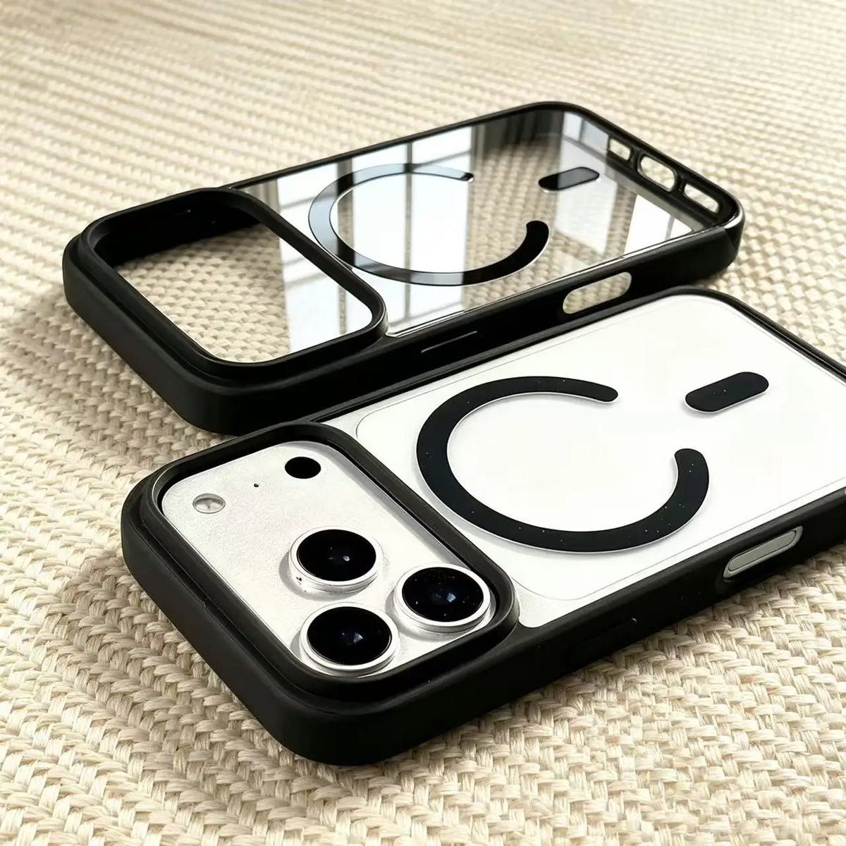 Transparent acrylic MagSafe case for iPhone 12–17 & Air, black