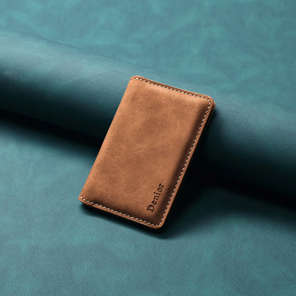 Magnetic PU leather card wallet, brown