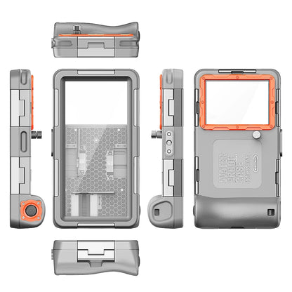 IP68 waterproof phone case for diving, up to 6.9 inch, gray orange