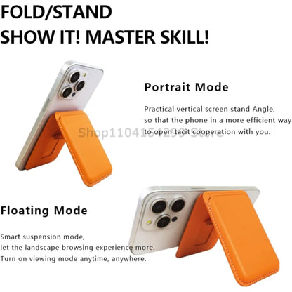 Magnetic leather card wallet with hidden stand for iPhone 13–15, view 2