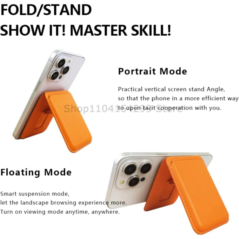 Magnetic leather card wallet with hidden stand for iPhone 13–15, view 2