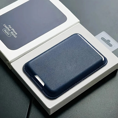PU leather magnetic card holder for iPhone 12–18 Pro Max, dark blue