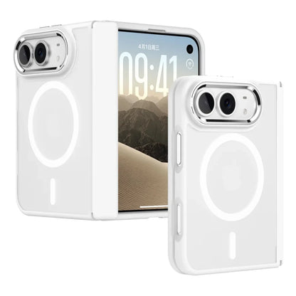Frosted white case on iPhone Duo, open and folded